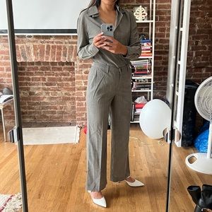 Gray light wool two piece shirt suit Akris x bergdorfgoodman size 4